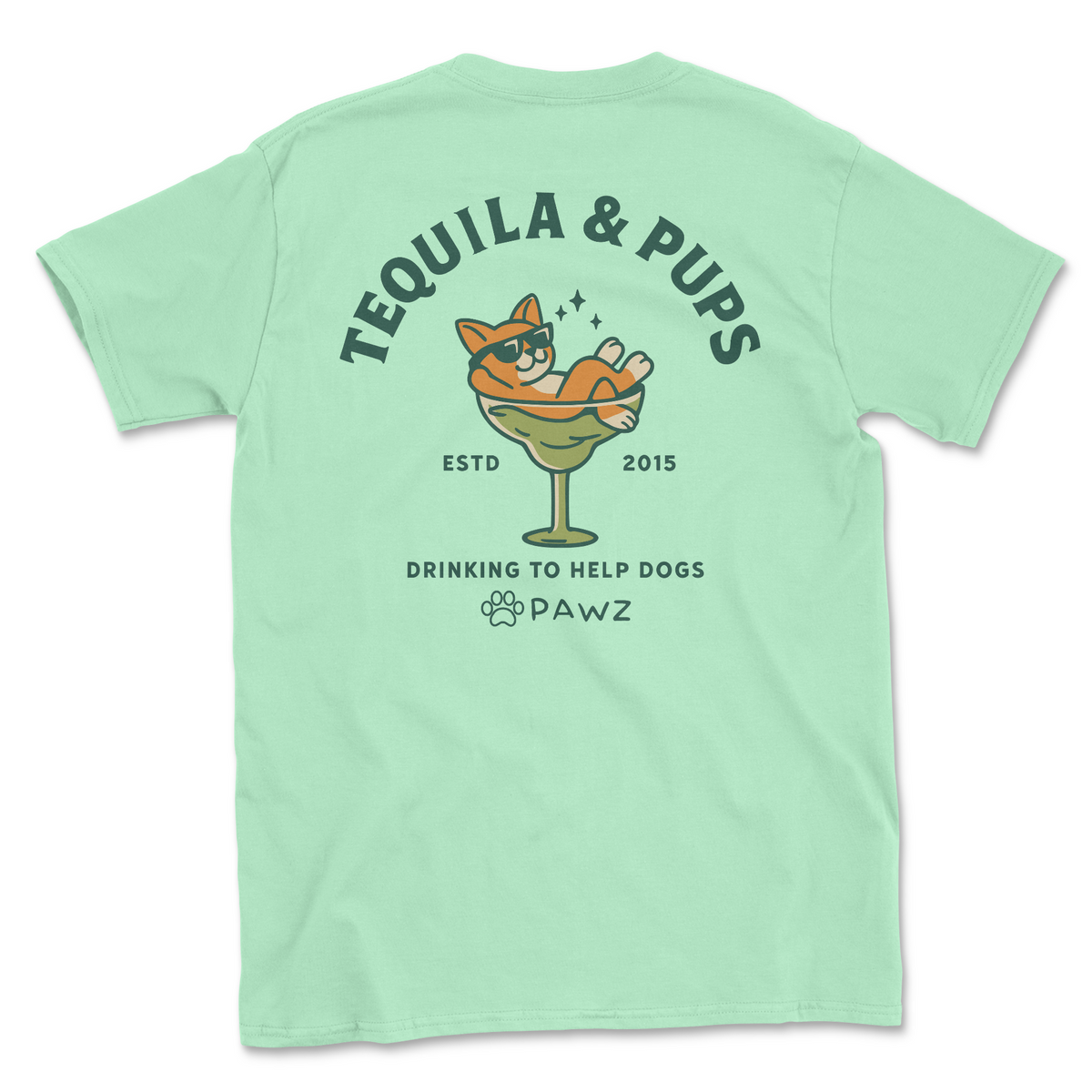 Tequila & Pups - (Mint) (Adult Short Sleeve T-Shirt)