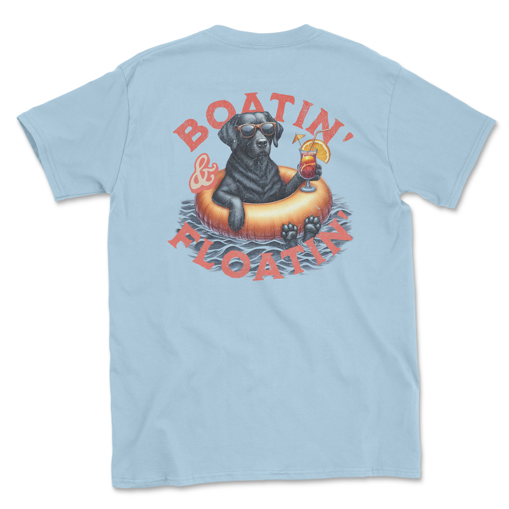 Boatin' & Floating' (Black Lab) (Adult Short Sleeve T-Shirt)